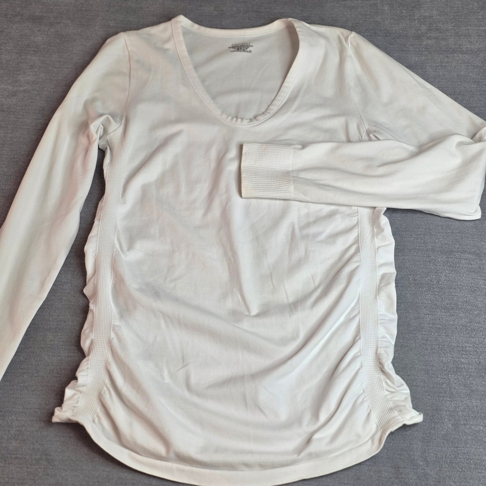 Athleta Long Sleeve Top Womens XL White Ruched Side Organic Cotton 724901